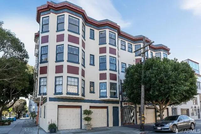 a front view of a multi story building