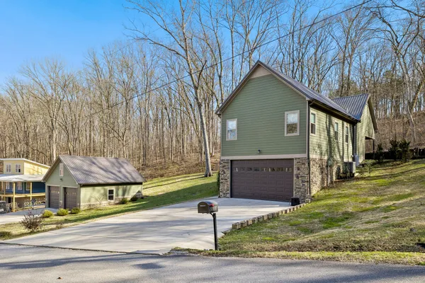 front view of a house with a street