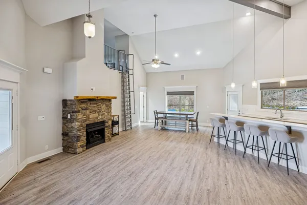 a view of lake and mountain