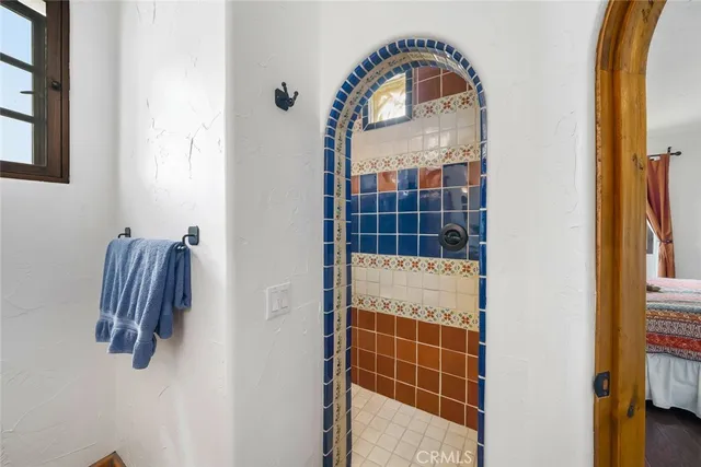 an aerial view of a house with a big yard