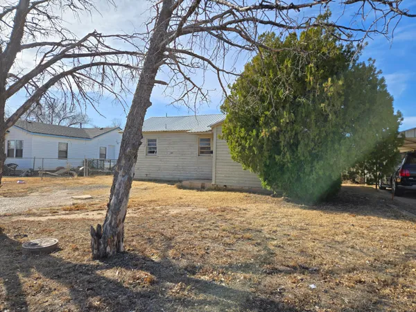 a view of a yard with an tree