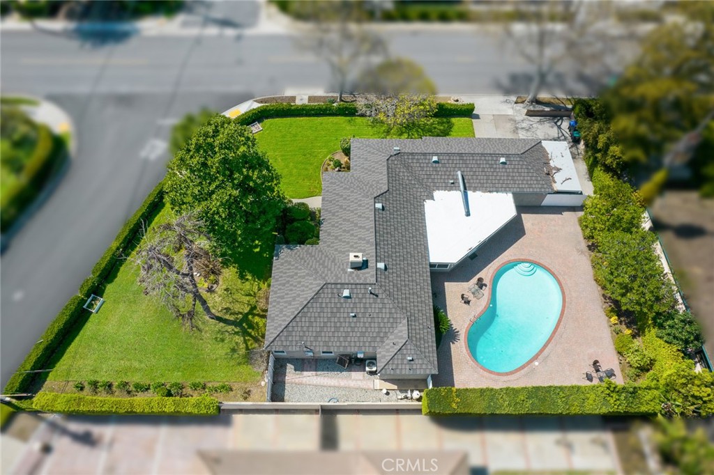 385 Walnut Avenue Arcadia, CA 91007 - Photo 6 of 7 an aerial view of a house with outdoor space and a lake view in back