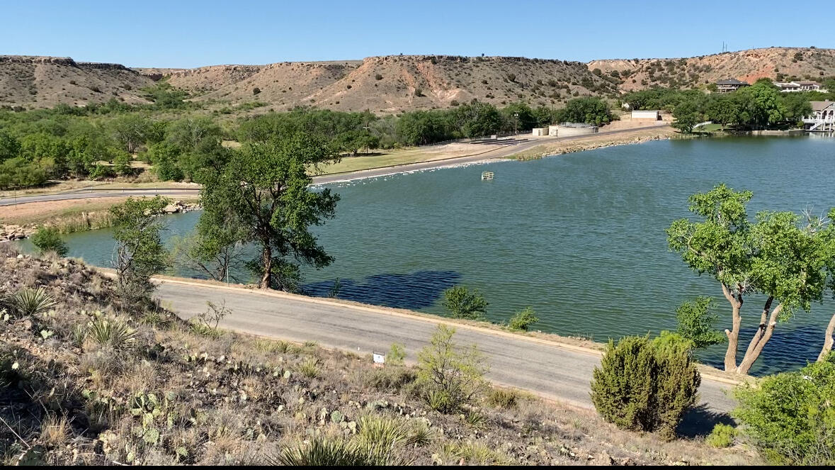 a view of a lake with a mountain in the background