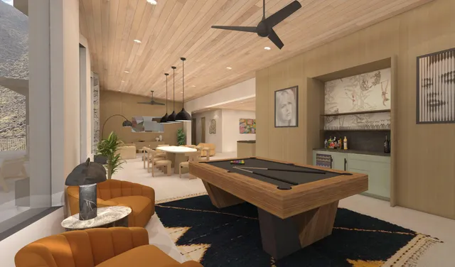 a table and chairs in a room