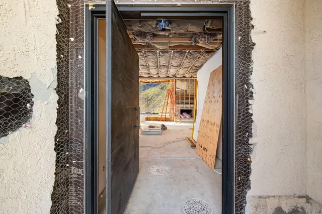 a living room with a large window