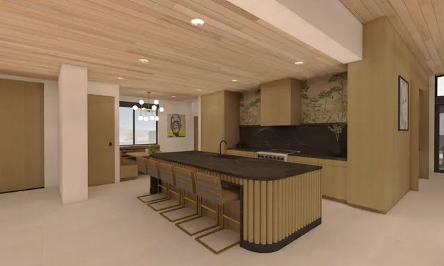 a kitchen with a stove and a refrigerator