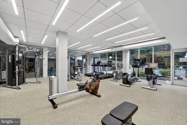 a view of a room with gym equipment