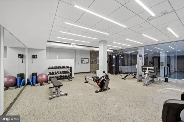 a view of a room with gym equipment