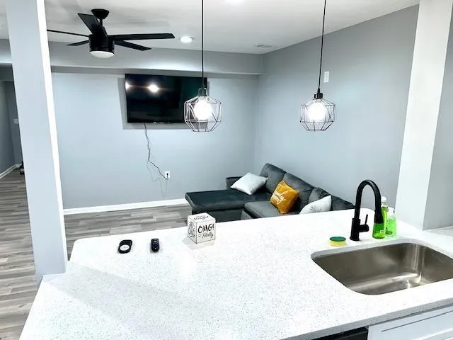 a view of an empty room and glass door