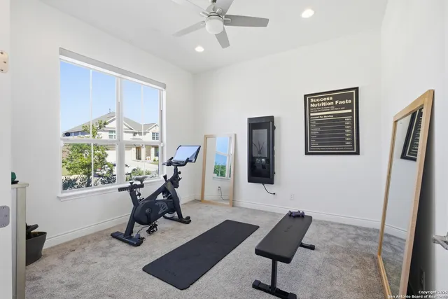a view of a room with gym equipment