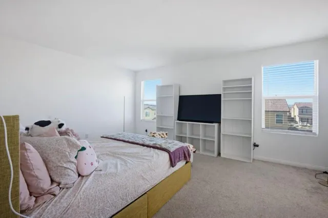 a bedroom with a bed and a couch