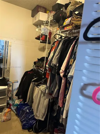 a view of walk in closet with clothes and shoes