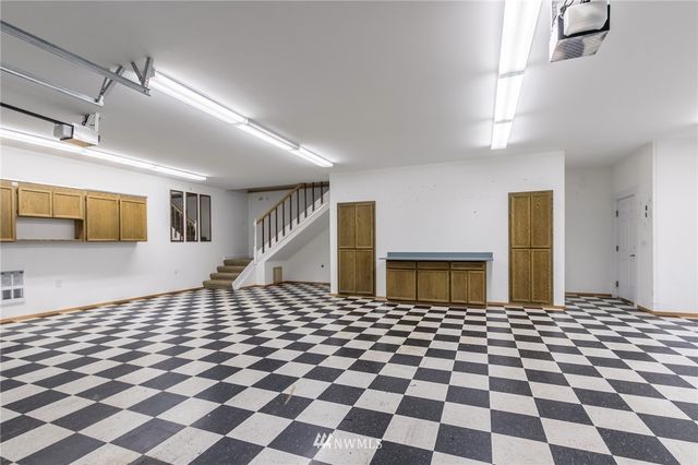 a black and white checkered floor