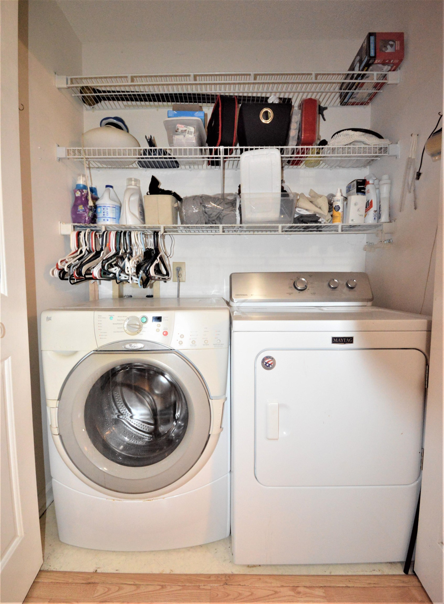 4965 Royal Adelaide Way Raleigh, NC 27604 - Photo 22 of 41 The washer and dryer convey. Lots of great shelving for storing laundry necessities. Upstairs Laundry