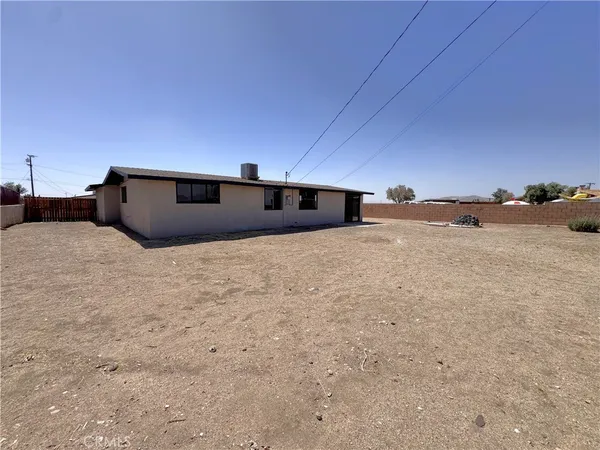 a large room with a bed