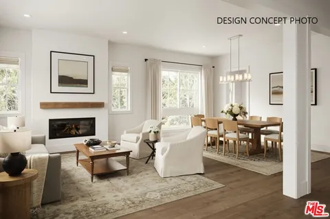 a living room with furniture potted plant and a fireplace