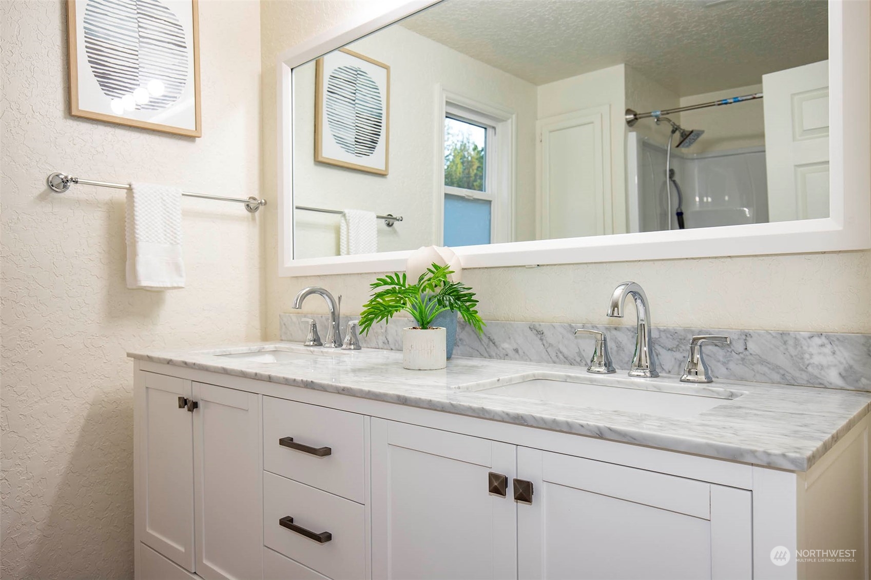 22525 53rd Avenue Southeast Bothell, WA 98021 - Photo 17 of 36 a bathroom with a granite countertop sink a mirror a vanity and