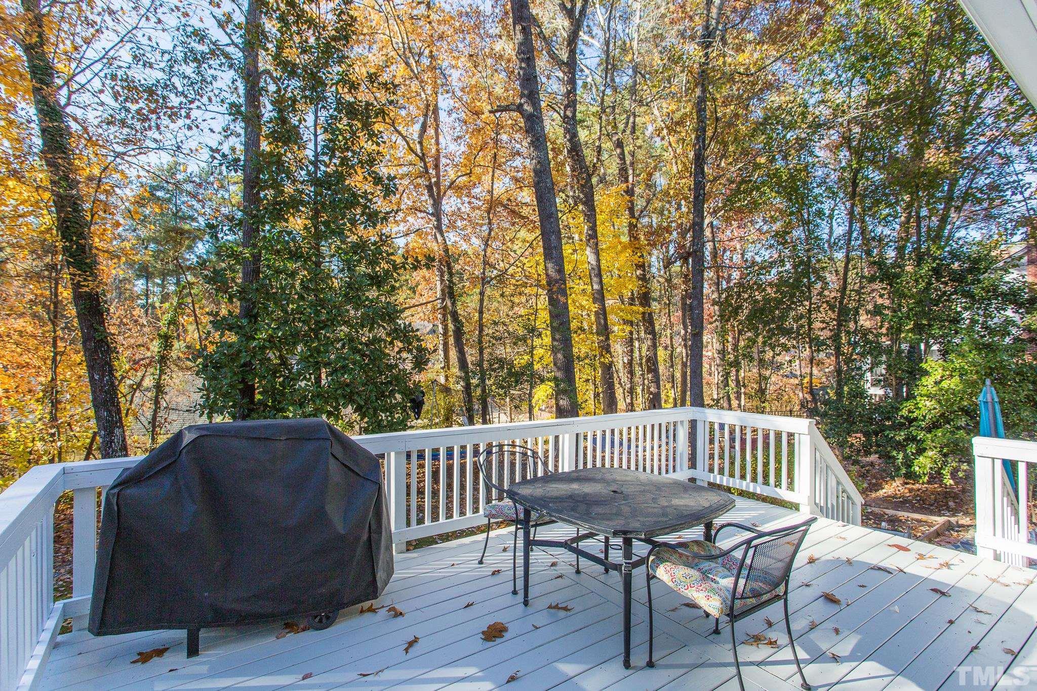 7013 Sandringham Drive Raleigh, NC 27613 - Photo 20 of 25 a view of a deck with table and chairs and wooden floor