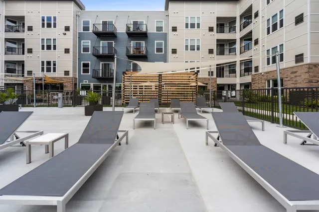 a view of a cafe with sitting area