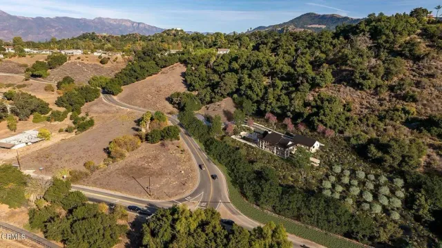 a view of a mountain in the distance in a field