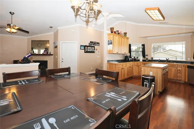 a view of a living room and dining room