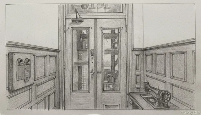 a view of a hallway with wooden floor and cabinets