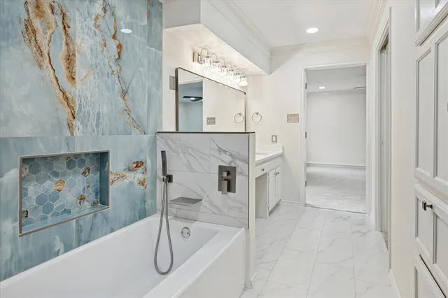 a spacious bathroom with a shower