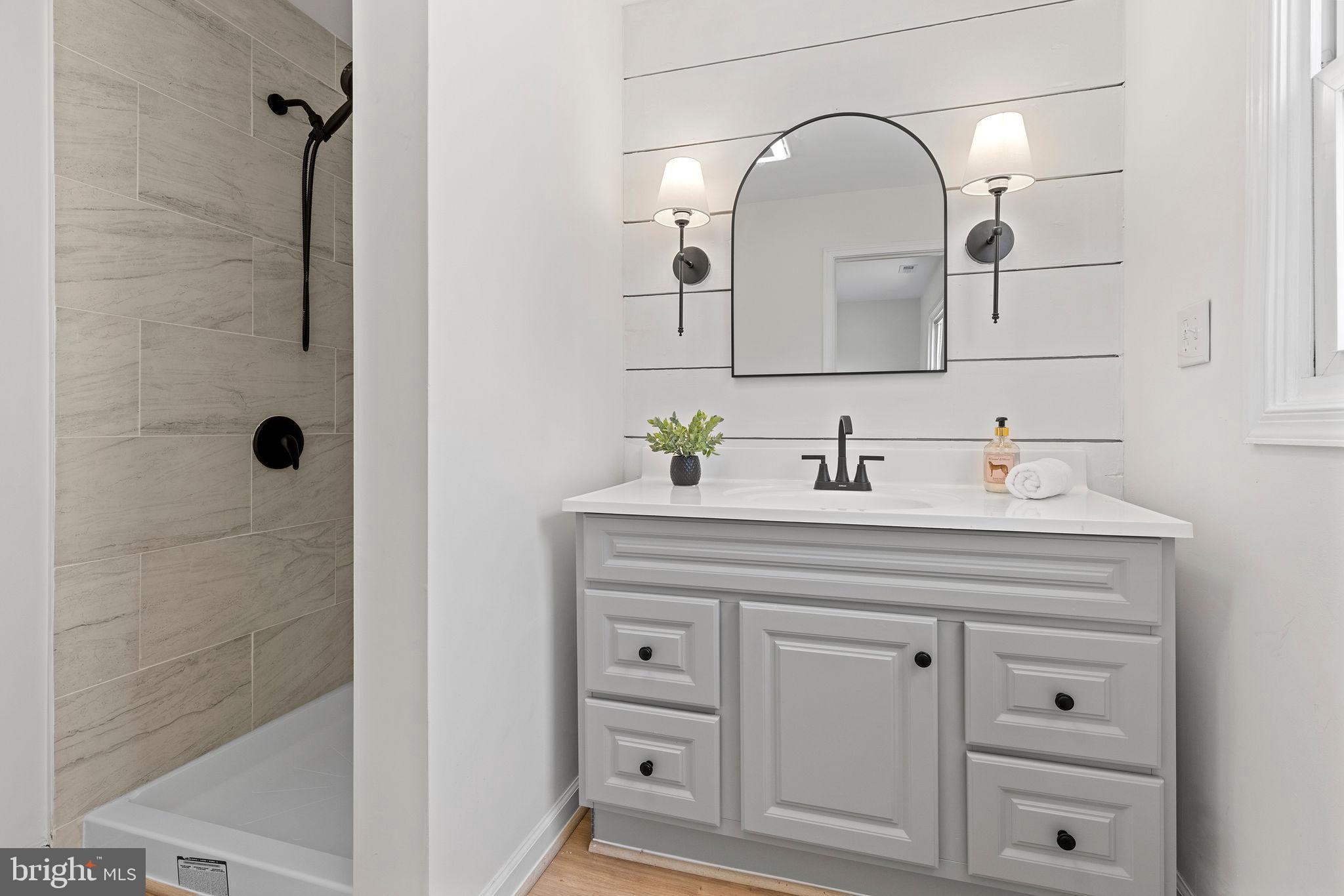 6749 Eldorado Road Federalsburg, MD 21632 - Photo 16 of 39 a bathroom with a sink a vanity a mirror and shower