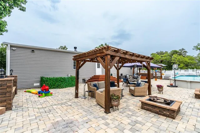 an outdoor space with patio