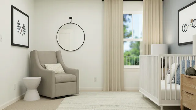 a living room with furniture a window and a lamp