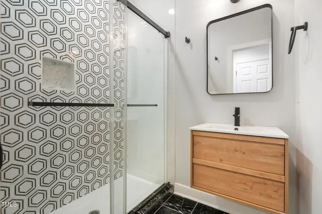 a bathroom with a shower