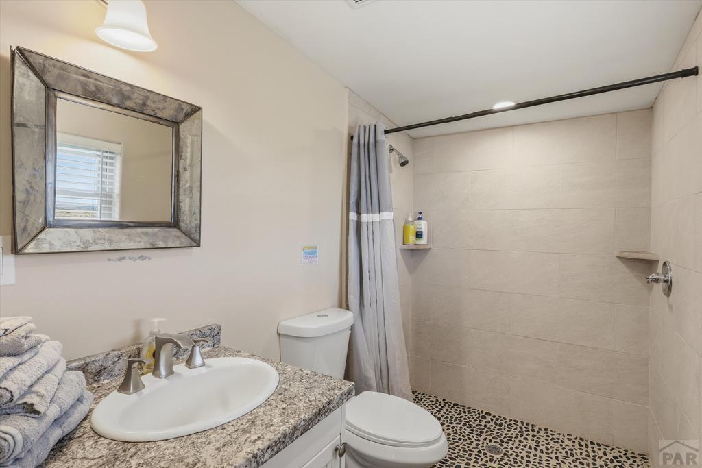 14285 County Rd E 5 Antonito, CO 81120 - Photo 49 of 72 a bathroom with a sink a toilet a mirror and shower