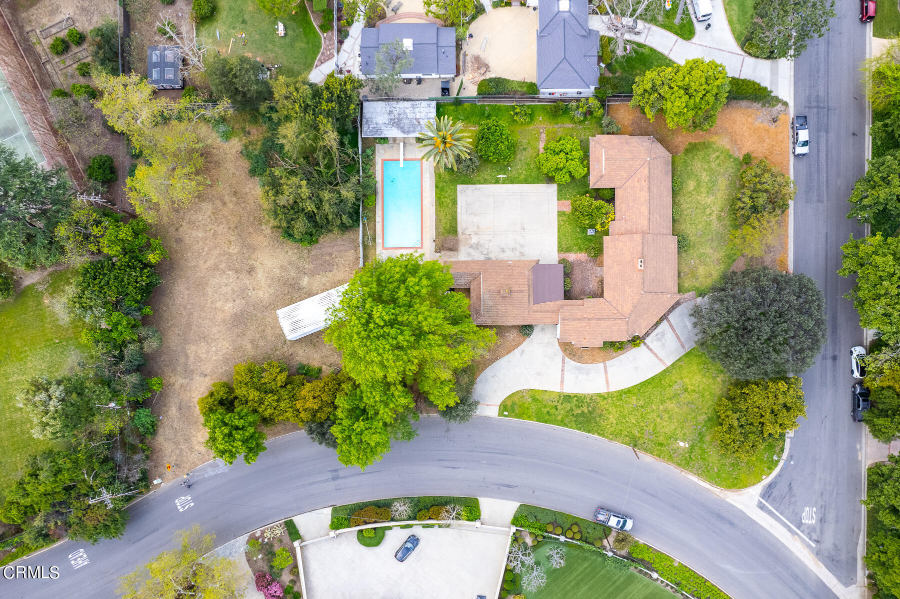 3570 Lombardy Road Pasadena, CA 91107 - Photo 2 of 45 an aerial view of a house with a garden and swimming pool