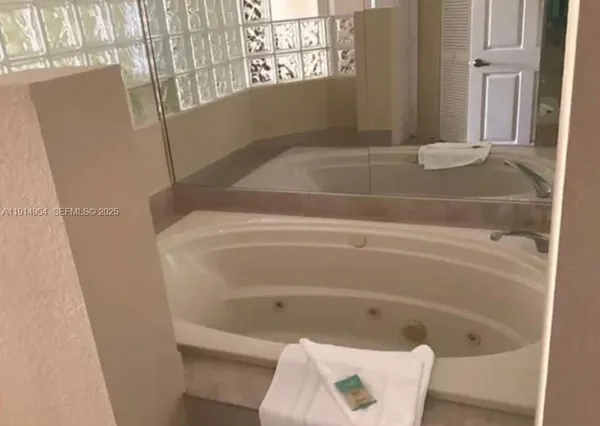 a bathroom with a bathtub