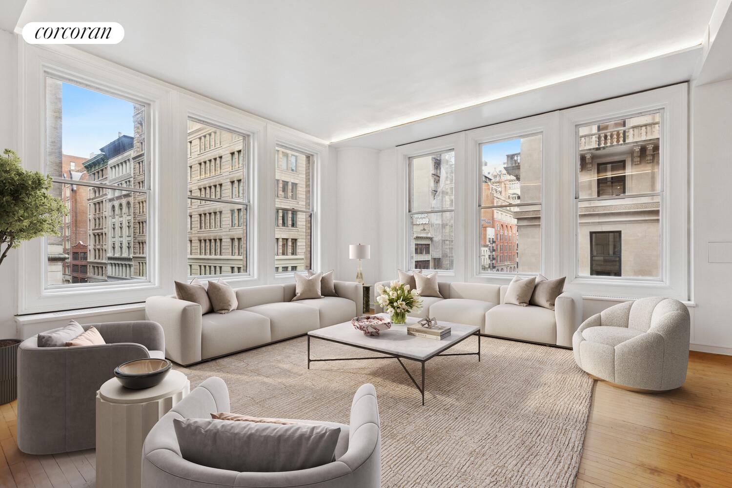 105 5th Avenue, Unit 4B Manhattan, NY 10003 - Photo 2 of 14 a living room with furniture and a large window