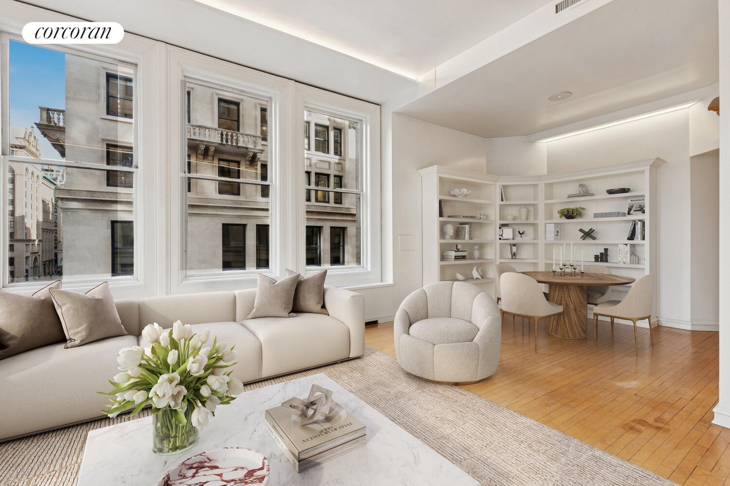 105 5th Avenue, Unit 4B Manhattan, NY 10003 - Photo 3 of 14 a living room with furniture and view of kitchen