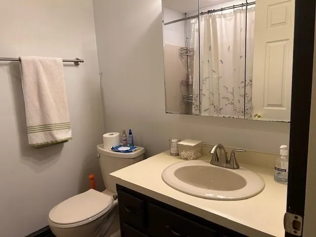 a bathroom with a sink a toilet and a mirror