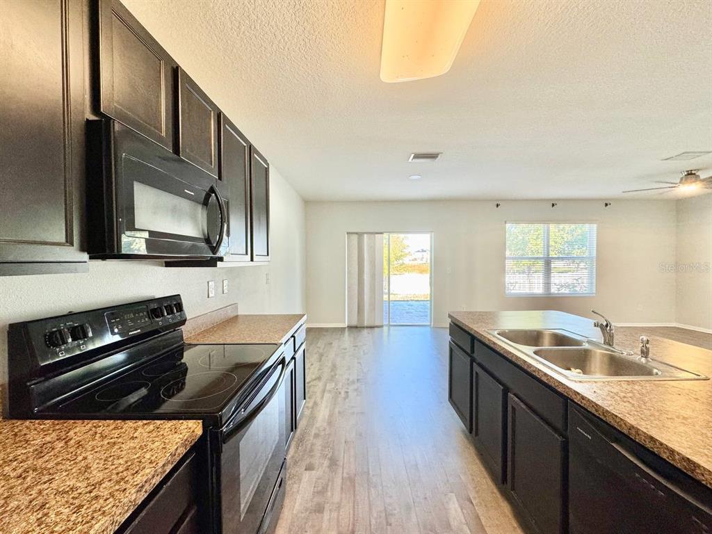 35743 Hillbrook Avenue Zephyrhills, FL 33541 - Photo 16 of 44 a kitchen with stainless steel appliances granite countertop a sink stove and microwave