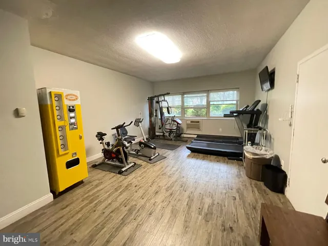 a view of a room with gym equipment