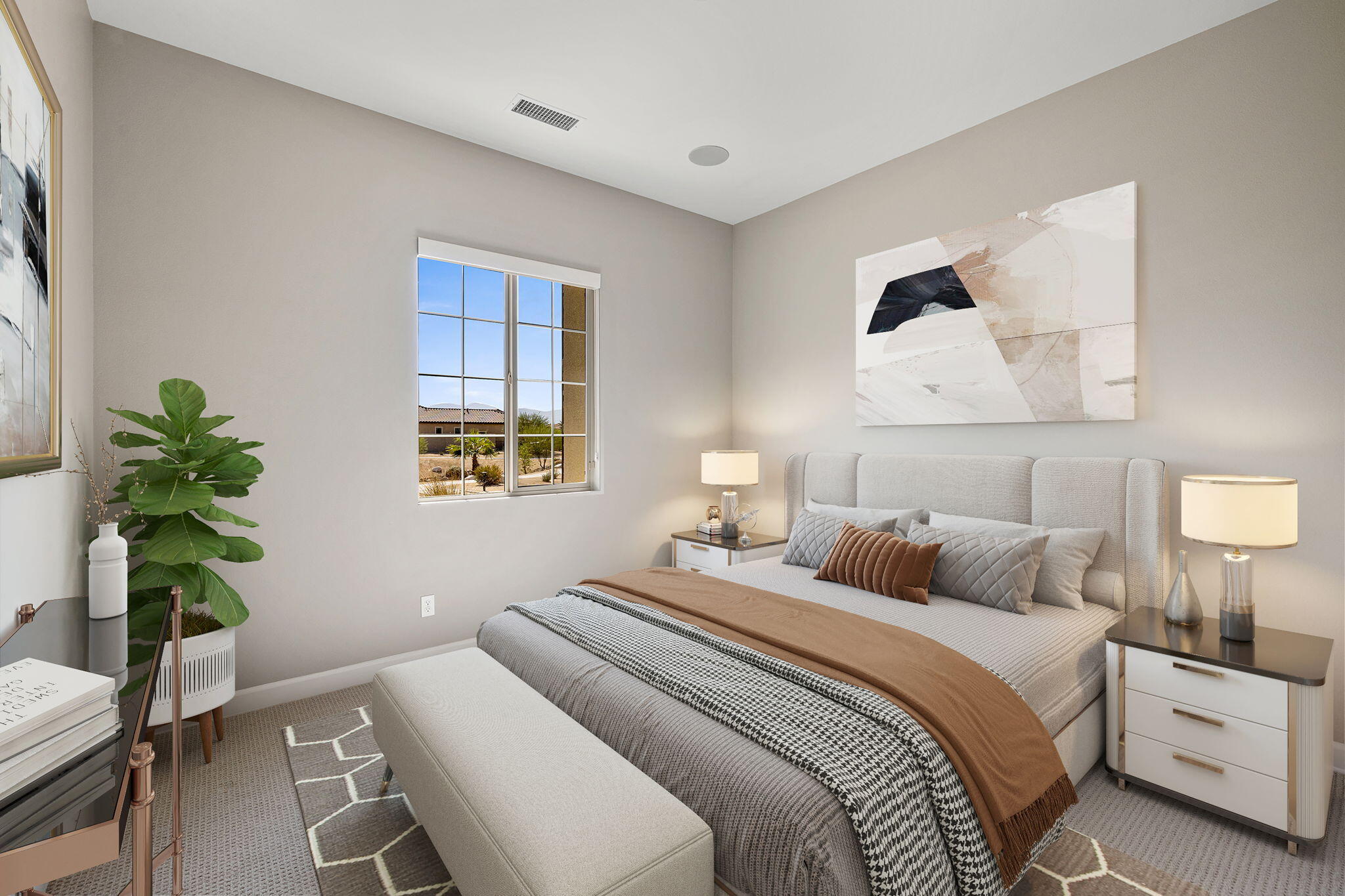 60 Prosecco Rancho Mirage, CA 92270 - Photo 44 of 48 a bedroom with a bed and a potted plant