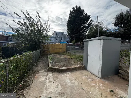 a view of a backyard with large tree