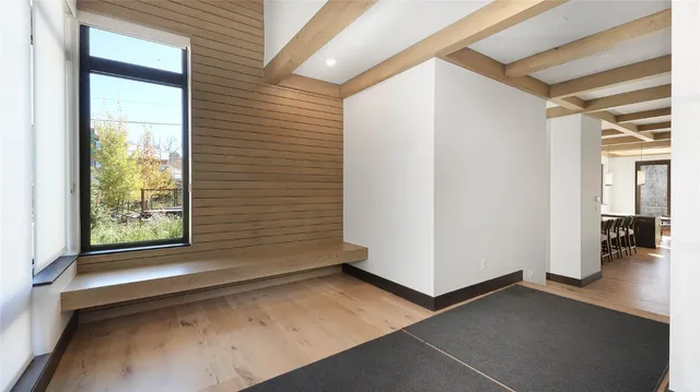 a view of a room with a window