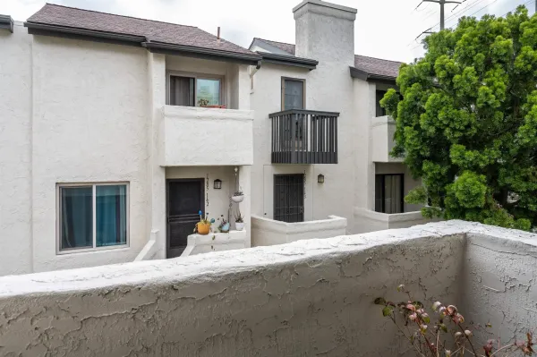 hallway with wooden floor and a potted plant