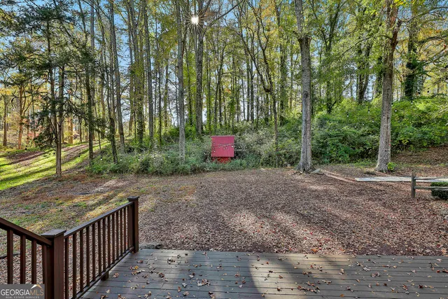 a view of a backyard with trees