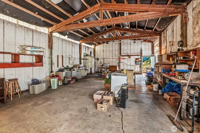 a view of a storage room with racks