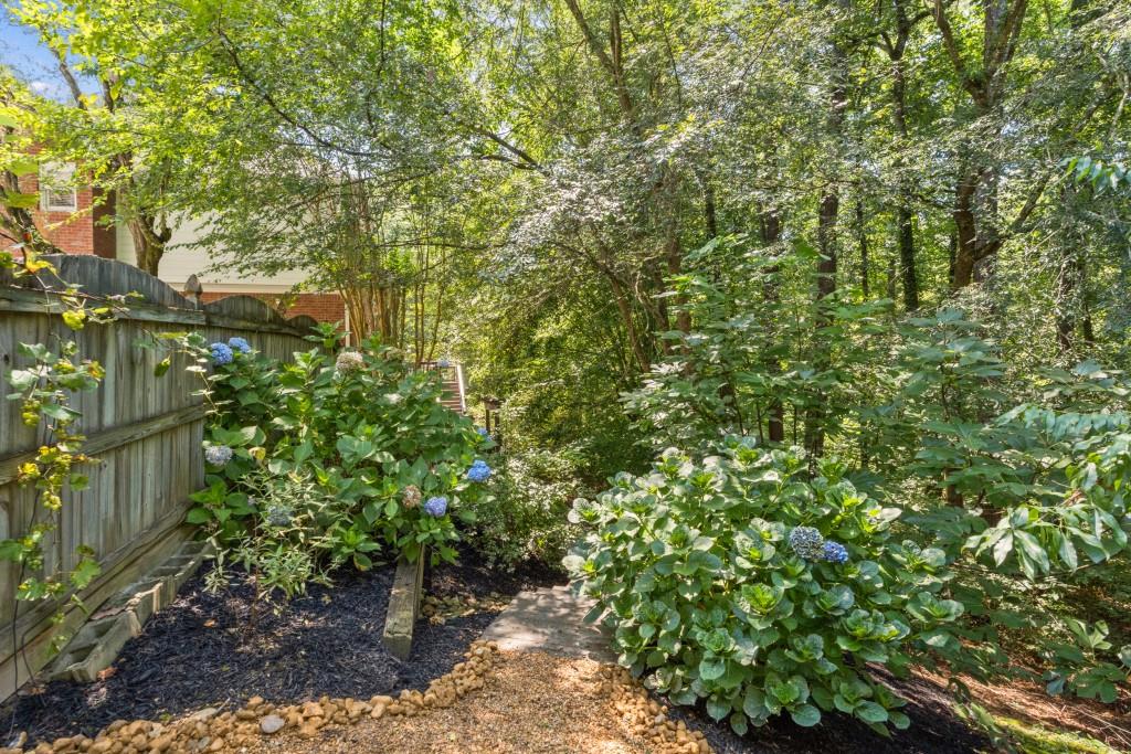 4140 River Bluff Run Way Suwanee, GA 30024 - Photo 60 of 83 a backyard of a house with lots of green space and a fountain