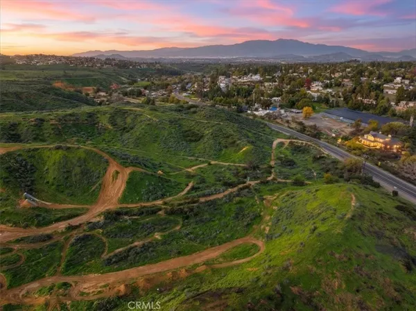a view of a city with lush green forest