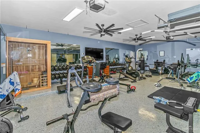 a view of a room with gym equipment