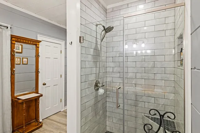 a view of a town with mountains in the background