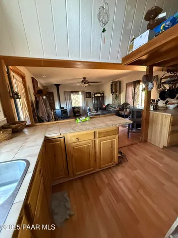 a kitchen with lots of counter top space
